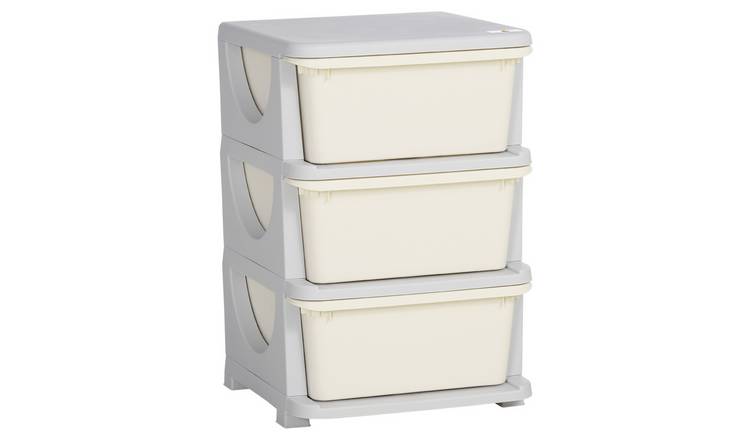 Homcom 3 Drawer 3 Tier Plastic Kids Storage Unit-Cream