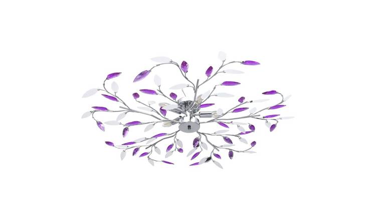 Walplus Ceiling Lamp with Acrylic Crystal Leaf Arms for 5 E14 Bulbs - Purple