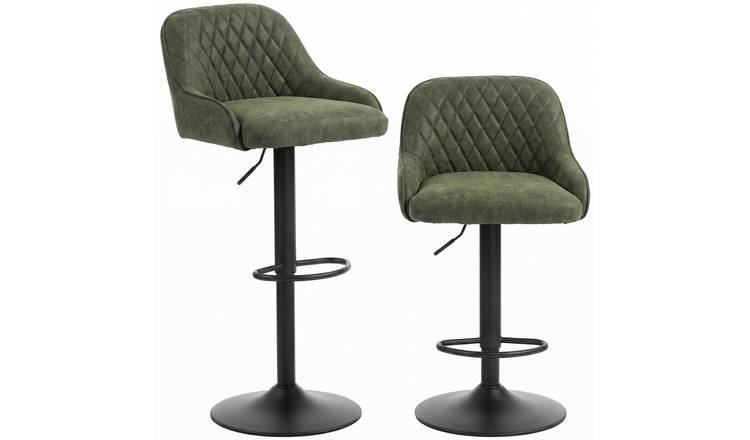 HOMCOM Set of 2 Wide Padded Seat Breakfast Bar Stools - Dark Green