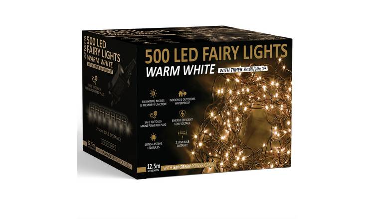 NETTA 500 LED 12.5m Christmas Fairy String Lights with Timer - Warm White