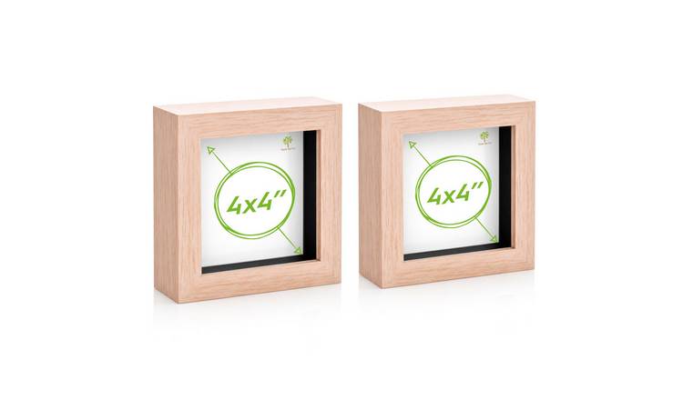 Nicola Spring 3D Box Photo Frames - 4 x 4" - with Mount - Light Wood - Pack of 2