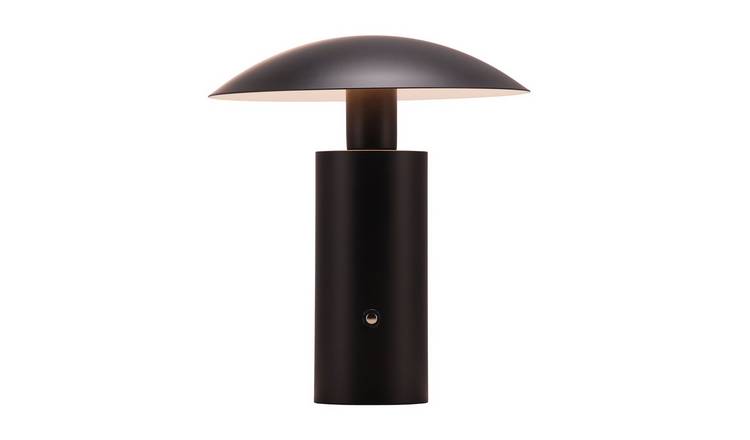 Happy Homewares Black Flat Cone Mushroom Rechargeable Table Lamp - 20cm