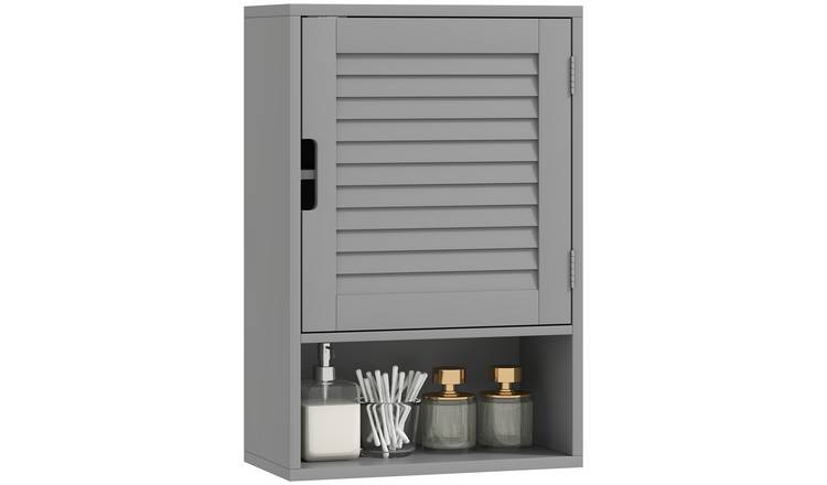HOMCOM Wall Mounted Bathroom Storage Cabinet with Adjustable Shelves - Grey