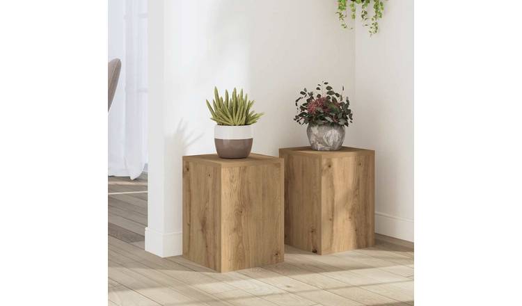 Walplus Pack of 2 Engineered Wood Plant Stand - Artisan Oak - 25 x 25 x 35 cm