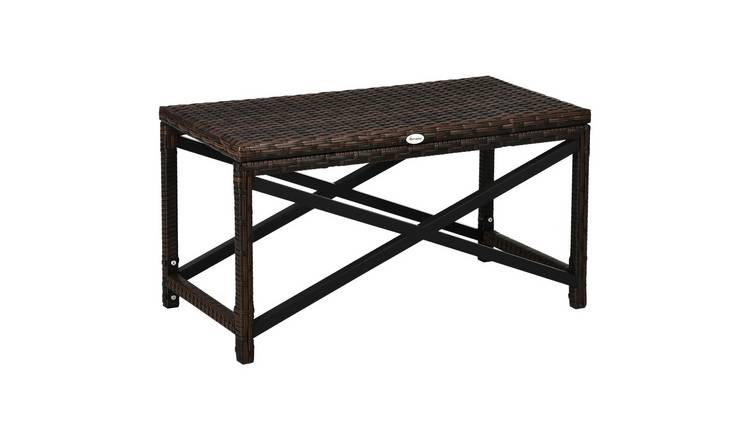 Outsunny PE Rattan Garden Side Table with X-Shaped Frame - Mixed Brown