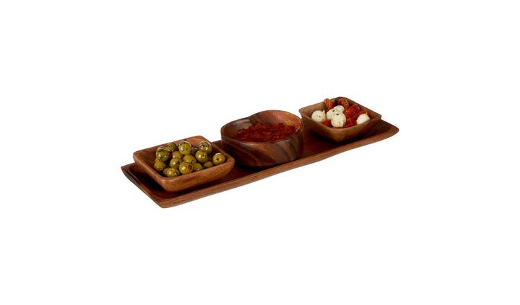 Orsina Kora Acacia Wood 3 Piece Serving Dish Set With Tray