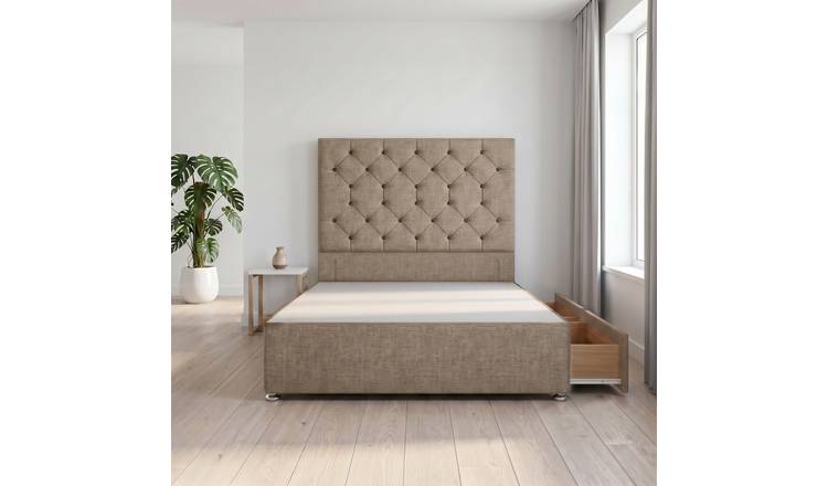 Somnior Diamante Linen 2FT6 Small Single 2 Drawer Divan Bed Base - Wheat