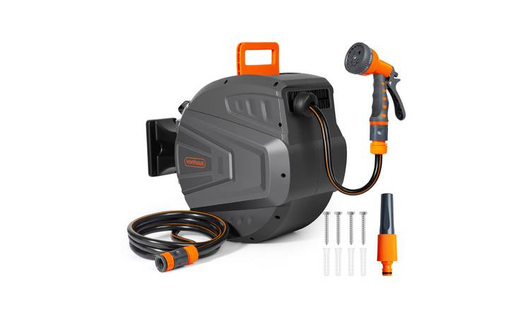 VonHaus 20m Auto Lock Retractable Garden Hose Reel - Grey