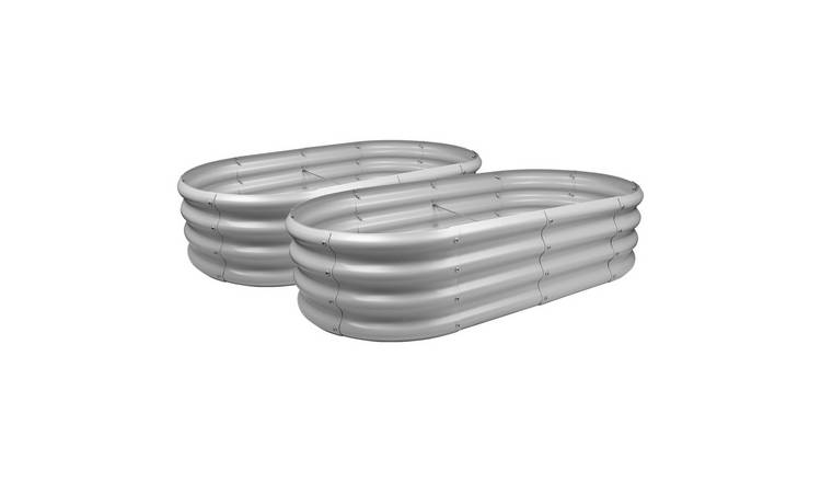 Harbour Housewares Rounded Raised Garden Beds 120cm x 60cm - Silver - Pack of 2