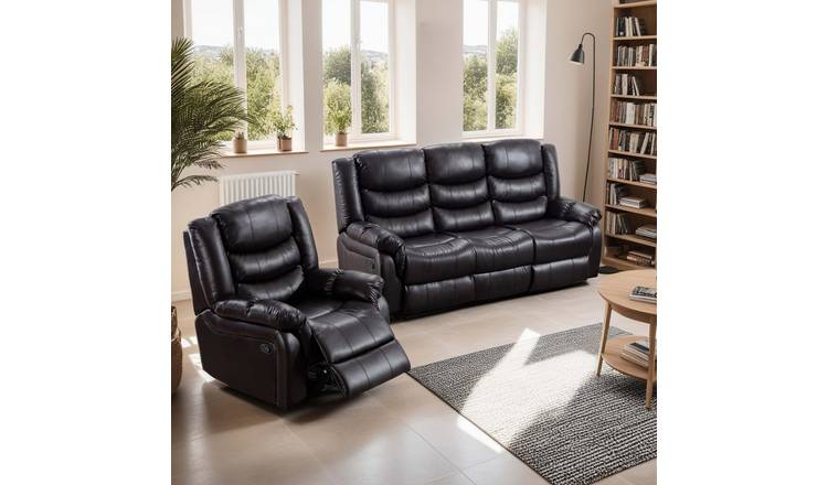 Furniture Online Seattle Manual Recliner Leather 1+3 Seater Sofa Set - Brown