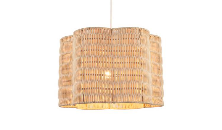 Happy Homewares Brown Scallop Edged Natural Rattan Wicker Pendant Shade - 30cm