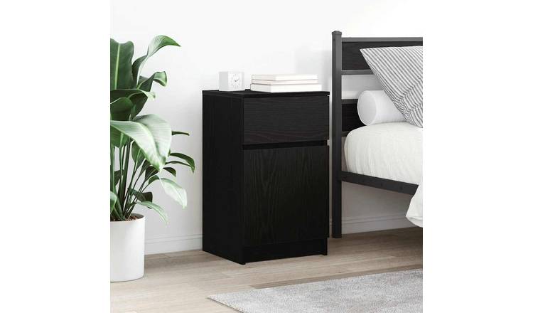Walplus Engineered Wood Bedside Cabinet - Black - 39 x 35 x 65 cm