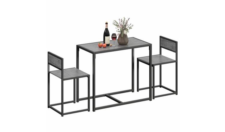 HOMCOM 3 Piece Rectangular Dining Table and Chairs Set - Charcoal Grey