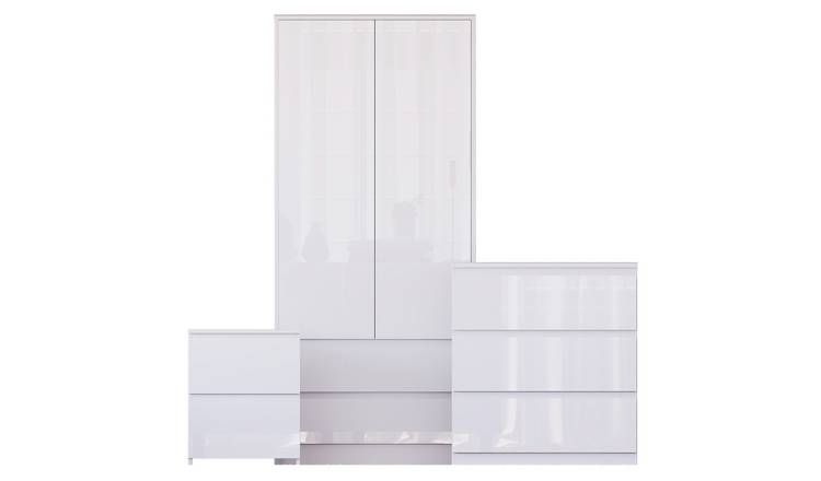 Vida Designs Glinton Bedroom Set (Bedside, 3 Drawer Chest, 2x2 Wardrobe) - White