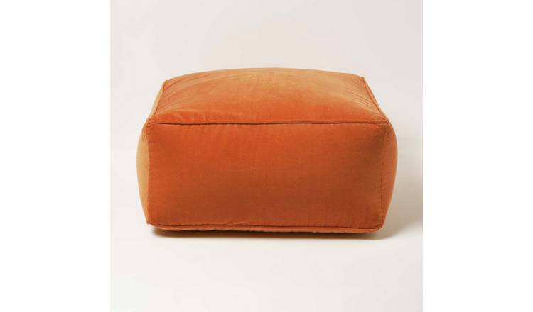 Homescapes Velvet Pouffe Bean Cube - Burnt Orange