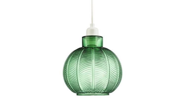 Happy Homewares Ribbed Leaf Forest Emerald Green Glass Pendant Shade - 20cm