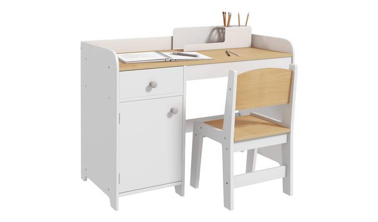 ZONEKIZ Kids Desk and Chair Set with Storage Drawer Storage - White