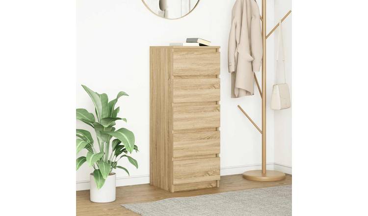Walplus 5 Drawer Engineered Wood Sideboard - Sonoma Oak - 37.5 x 35 x 99 cm