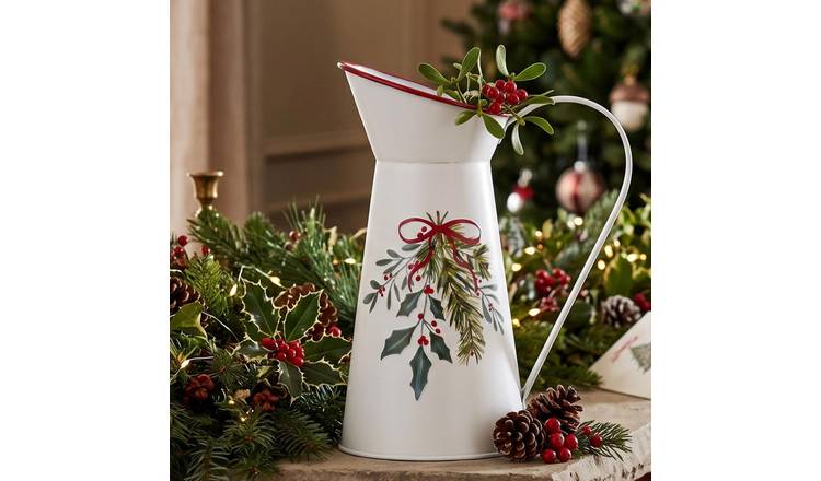 Homescapes White Christmas Holly & Mistletoe Decorative Vase