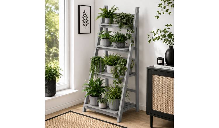 Neo 4 Tier Foldable Wooden Stand Display Shelf - Grey