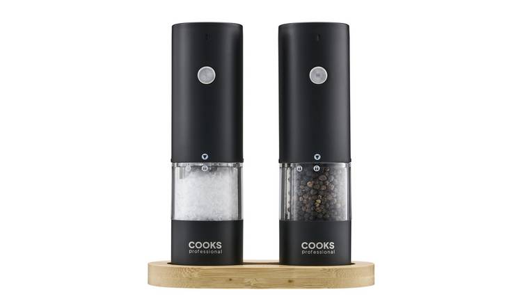 Cooks Professional Rechargeable Salt & Pepper Mill Set with Base - Black