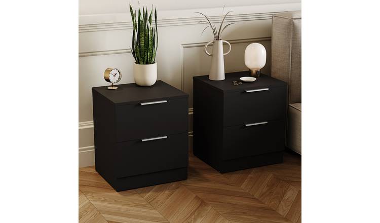 Vida Designs Trega 2 Drawer Bedside Table Chest Set Of 2 - Black