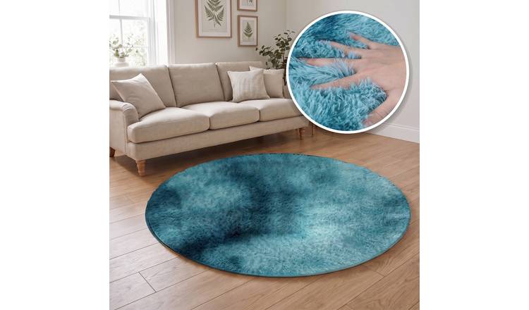 The Rugs Duck Egg Blue Lush Plain Washable Non Slip Shaggy Round Rug - 80cm