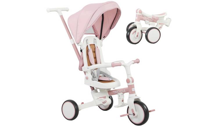 AIYAPLAY 5 in 1 Foldable 5 Point Harness Footrest Storage Trike - Pink