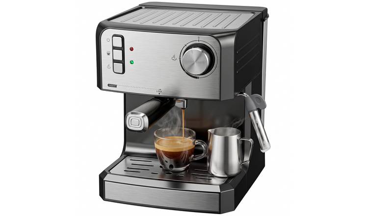 HOMCOM 850W Espresso Machine with Milk Frother Wand - Black and Silver
