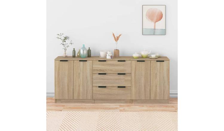 Walplus 3 Piece Engineered Wood 2 Door Sideboard - Sonoma Oak - 60 x 30 x 70 cm