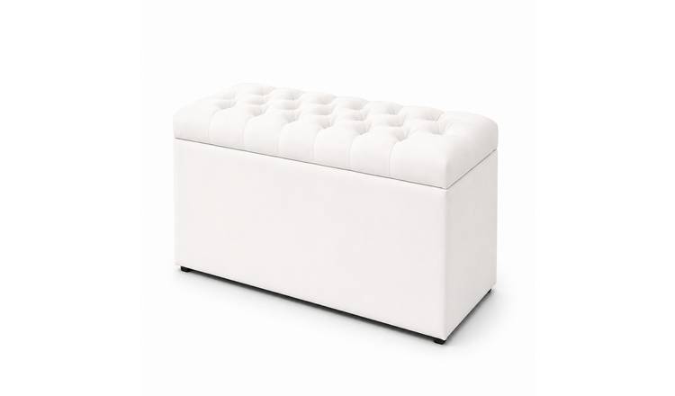 Comfy Deluxe Chesterfield Plush Velvet Storage Ottoman – White