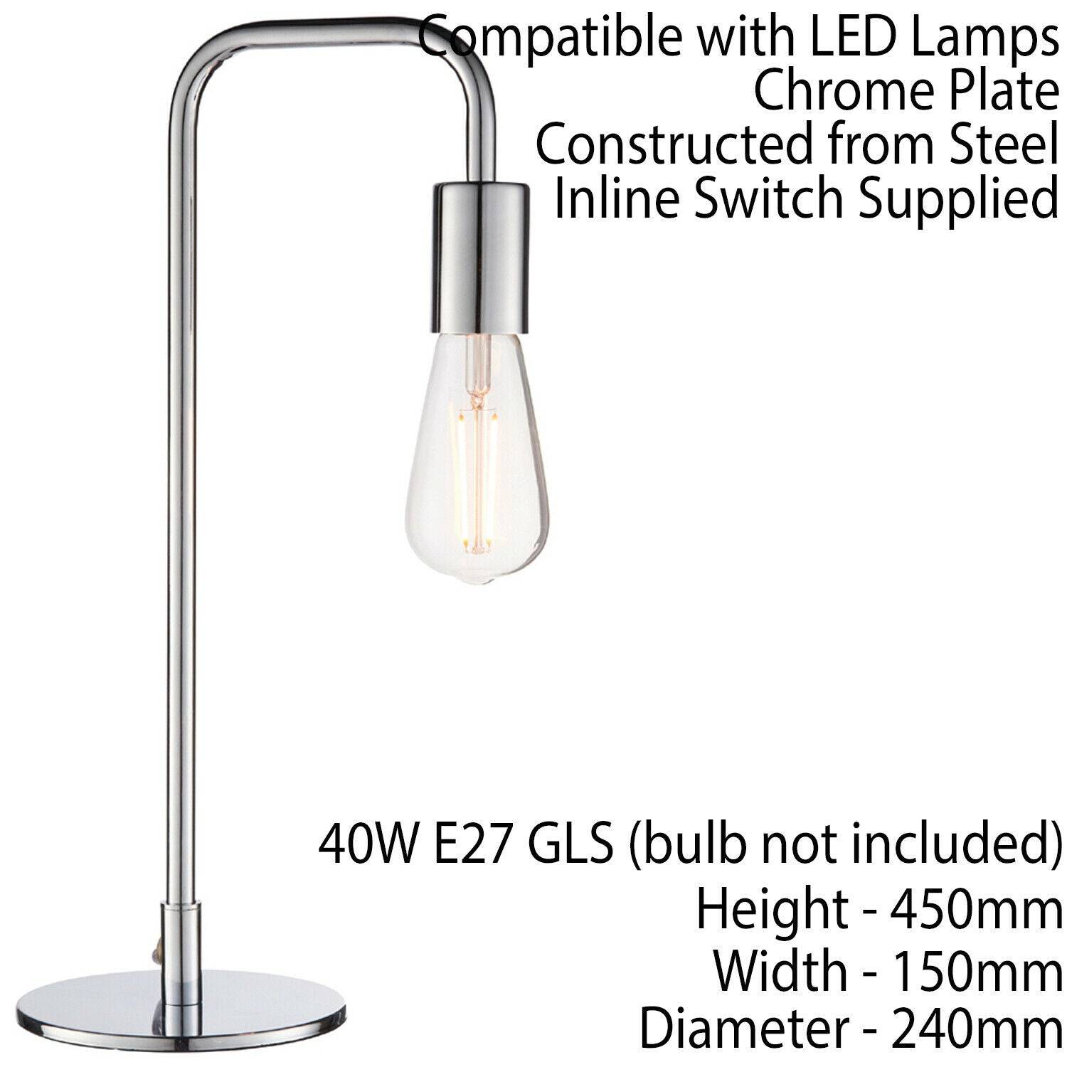 Loops Direct LED Compatible Steel Table Lamp - Chrome - Image 4