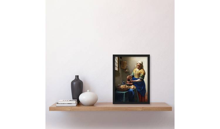 Johannes Vermeer The Milkmaid Portrait Framed Art Print - A4