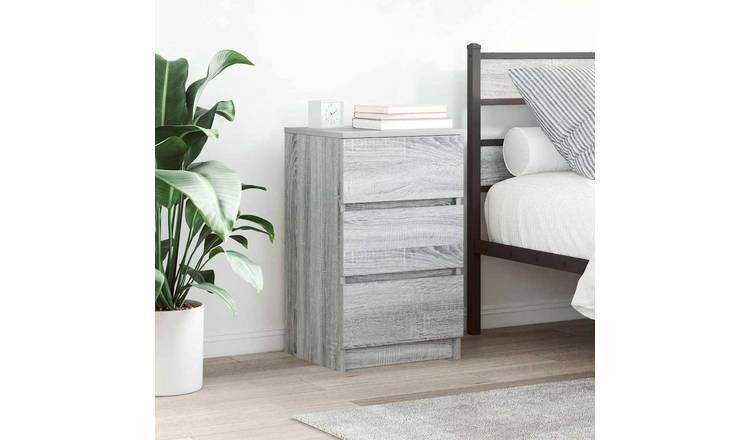 Walplus 3 Drawer Engineered Wood Bedside Cabinet - Grey Sonoma - 39 x 35 x 65 cm
