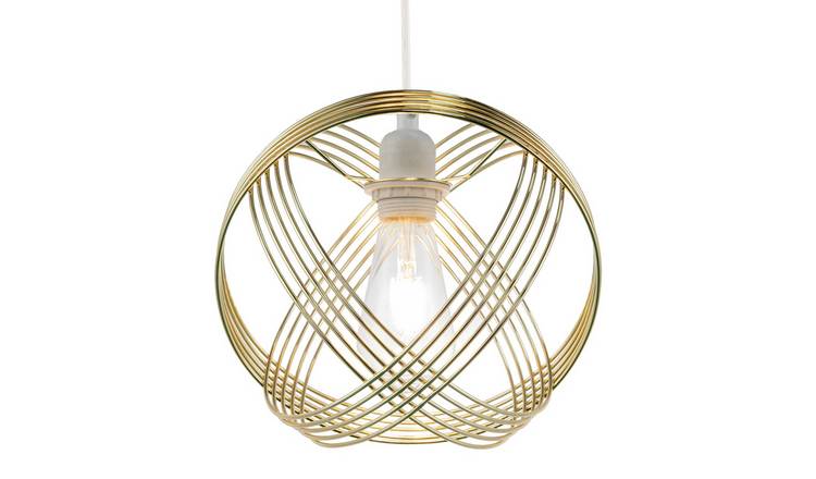 Happy Homewares Polished Plated Gold Spherical with 4-Ring Pendant Shade - 25cm