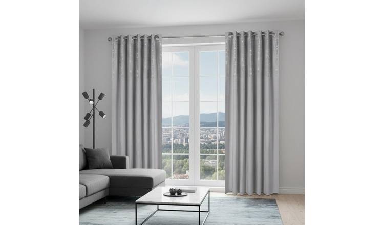 Luxury Living Blackout Velvet Diamante Eyelet Curtains 117cm x 137cm - Silver