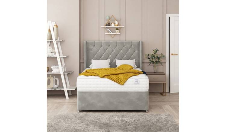 Bed Choices Deluxe King 2 Drawer 54" Headboard Divan Bed Set - Silver