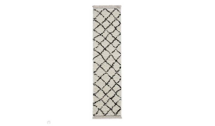 Mega Flooring White Shaggy Geometric Rug - 60 x 230cm