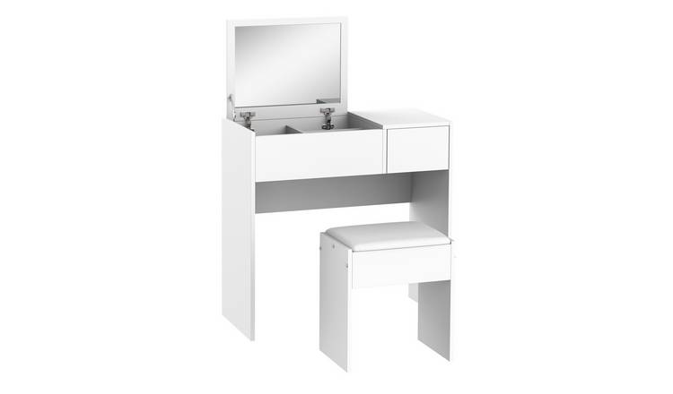 HOMCOM Dressing Table Set with Flip up Mirror and Cushioned Stool - White