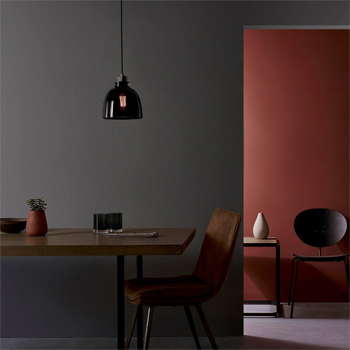 Loops Direct Steel and Glass Pendant Light - Matt Black - Image 2