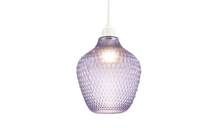 Happy Homewares Lilac Curvy Diamond Etched Glass Pendant Shade - 21cm