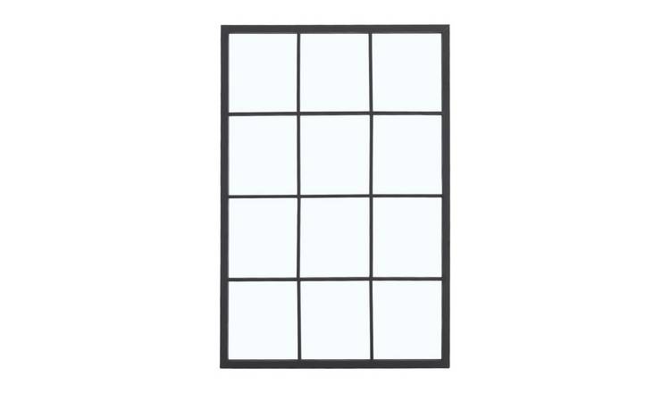 Living and Home Window Wall Mirror with Metal Frame - Black