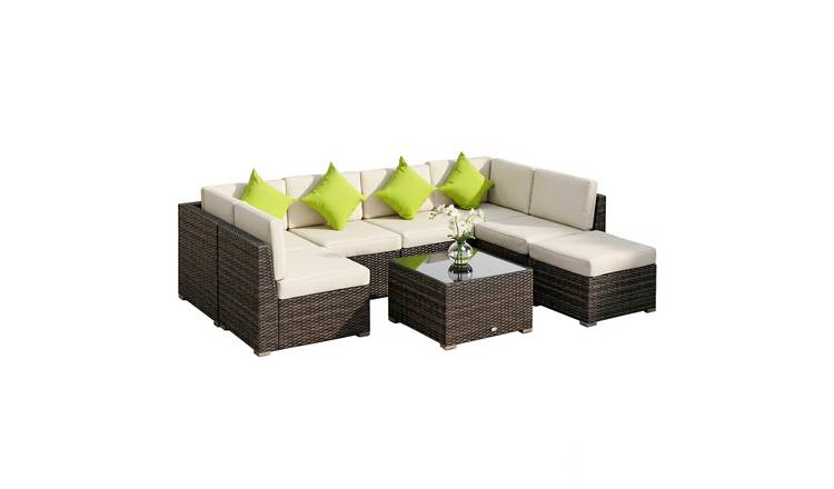 Outsunny 8 Piece PE Rattan Corner Sofa Set with Cover - Brown