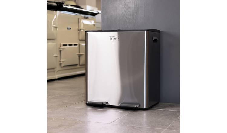 Charles Bentley 40L Double Compartment Kitchen Bin - Silver