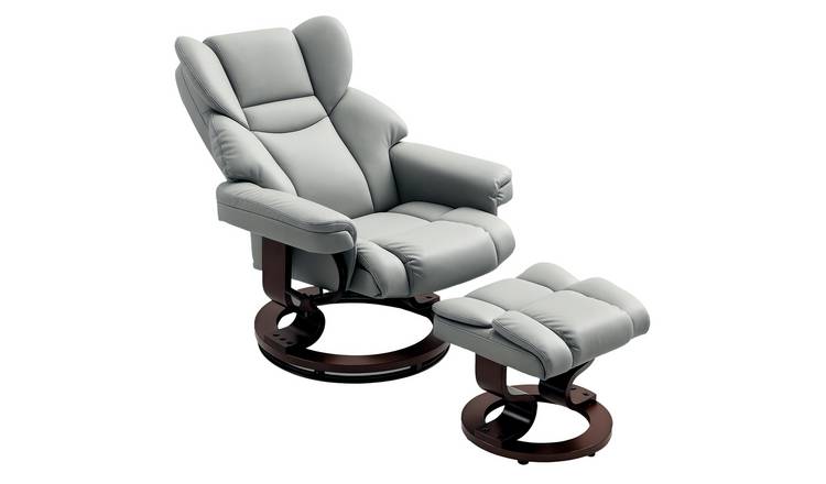 HOMCOM PU Leather Swivel Recliner Armchair with Footstool - Light Grey