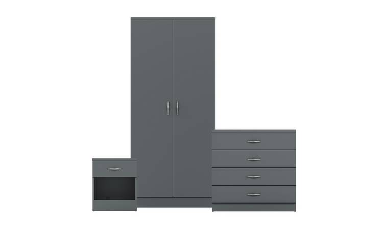 Vida Designs Riano Bedroom Set (Bedside, 4 Drawer Chest, 2 Door Wardrobe)-Grey