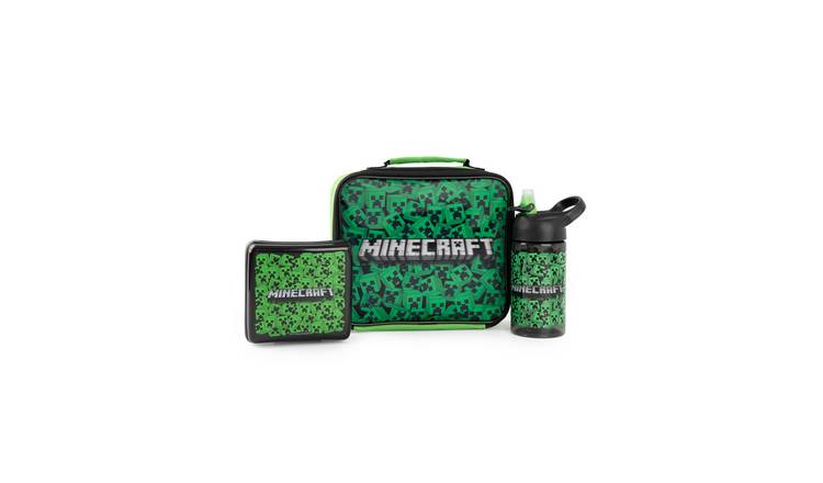 Minecraft Creeper Kids Boys Lunch Bag Bottle and Snack Pot - Green