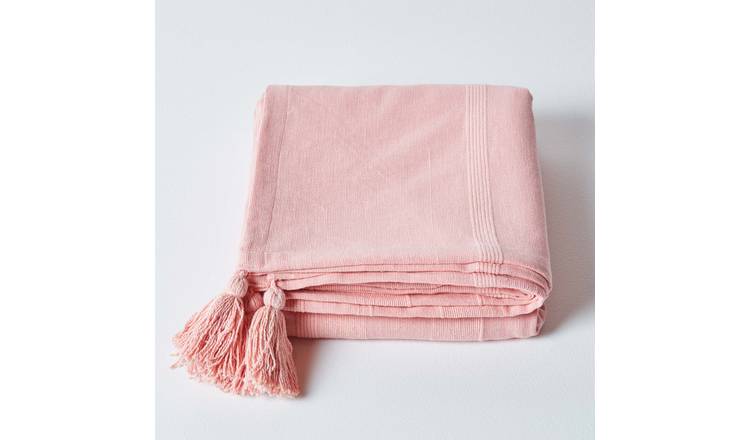 Homescapes Cotton Rajput Ribbed Throw - 150 x 200 cm - Pink