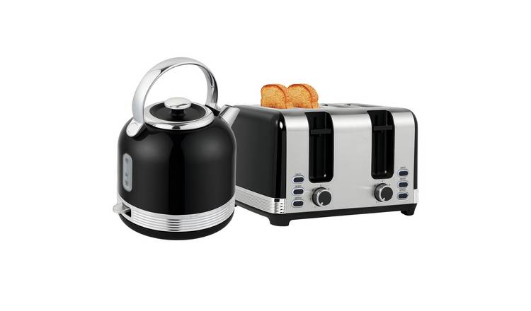 HOMCOM Stainless Steel Kettle and 4 Slice Toaster with 7 Level Browning - Black