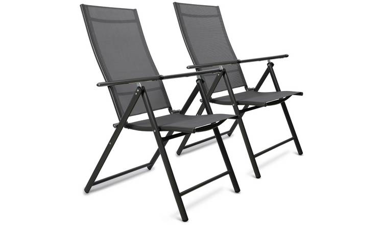 SUNMER Set of 2 Reclining Folding Garden Chairs - Grey